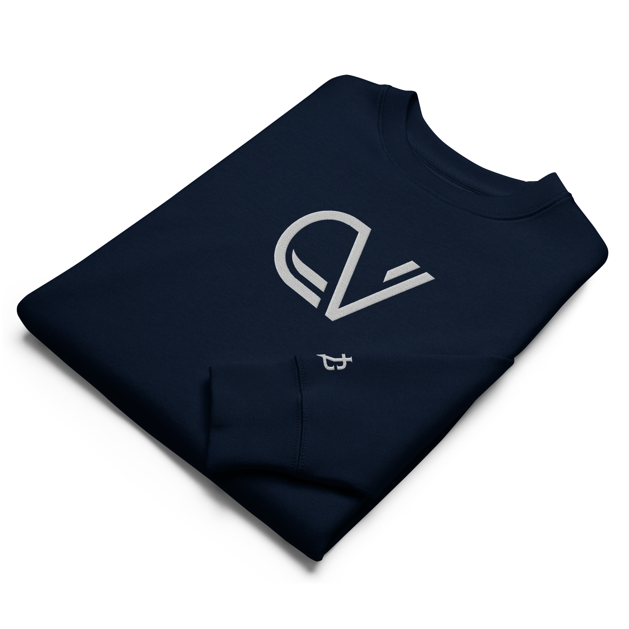 Gefaltetes Calvero® Sweatshirt Navy Crest mit CV Kürzel und gesticktem Calvero Logo am Ärmel