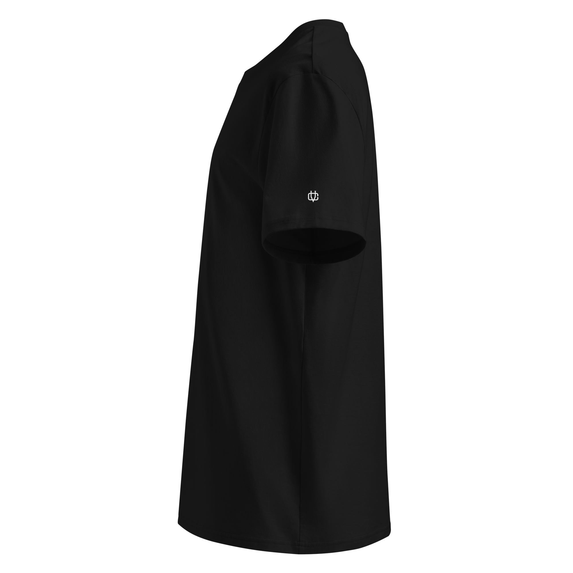 Calvero® Vertical Logo T-Shirt Black Seitenansicht links mit dezentem Ärmel-Logo