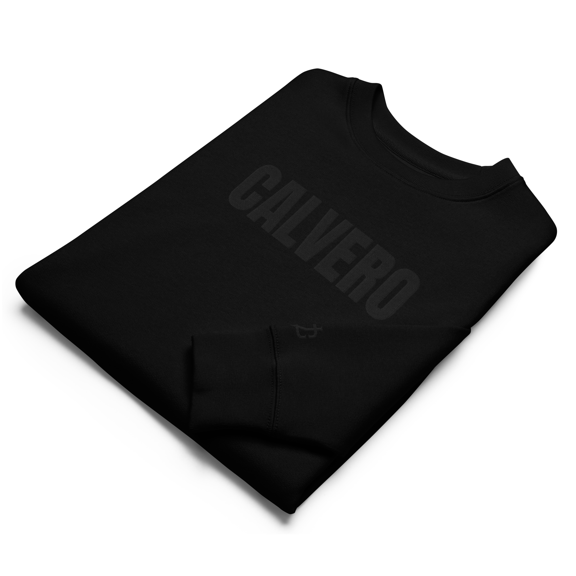 Gefaltetes Calvero® Sweatshirt Black Edition mit CALVERO Brustprint und gesticktem Logo am Ärmel