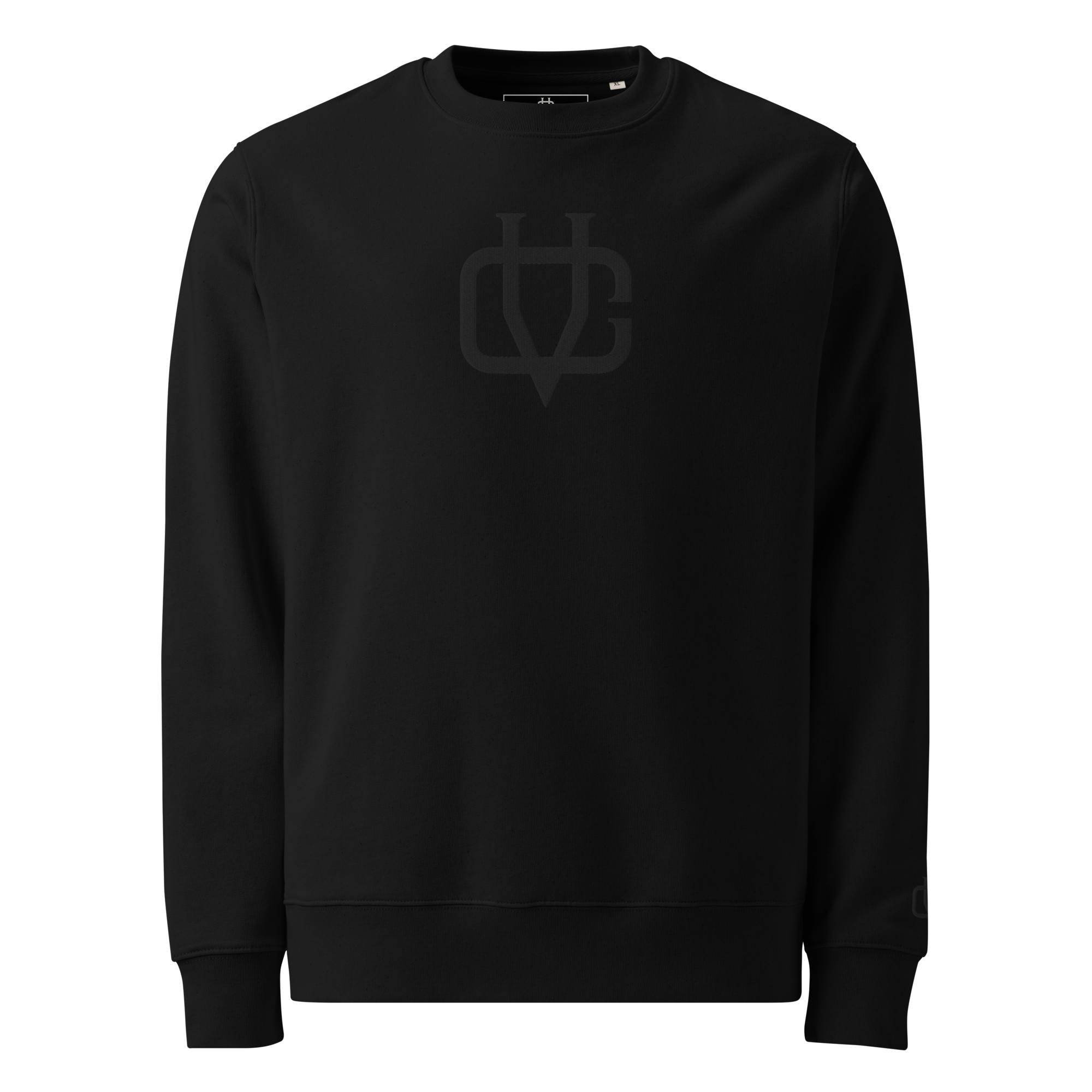 Calvero® Sweatshirt Black Monogram Vorderseite mit gesticktem Monogramm in Schwarz